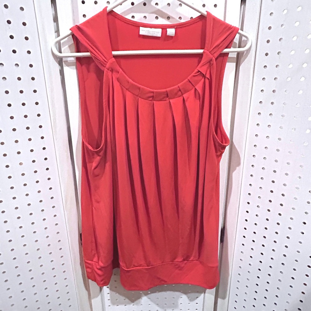 New York‎ Company Stretch Coral Pleated Sleeveless Tank Top Womens Size L
